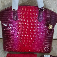 Brahmin Large Duxbury Satchel Ruby Ombré Embossed Gold Zip Strap picture