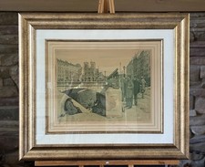 Antique T.F. Simon Original Plate Etching Aquatint Petit Pont Paris Booksellers picture