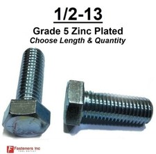 1/2-13 Hex Bolt Zinc Plated Grade 5 Cap Screw Coarse Thread (All Lengths & Qtys) picture