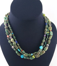 Vintage Navajo Green/Blue/Yellow Turquoise Gemstone Treasure Necklace-Bench 124g picture