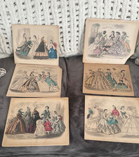 6 Antique Godey's Lady's Book Hand Colored Fashion Plate Antibellum/Civil War picture