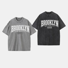 Y2K Oversized Washed Brooklyn New York Varsity Graphic Tee Vintage Streetwear picture