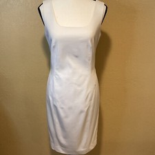 Magaschoni Collection Italian Ivory Sheath Dress, Estimated Size 4/6 Square Neck picture