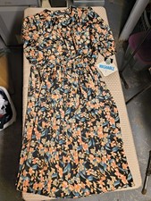 ​VTG 80s Breli Originals NWT Floral Pleated Midi Dress Size 16 Black Peach Blue picture