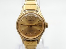 Vintage 1985 Timex Q Quartz Womens Watch New Battery Gold Tone 1J 20mm picture