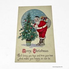 Vintage 1925 Christmas Postcard Santa Claus Christmas Tree Posted Vernon WI USA picture