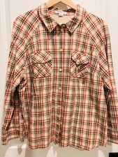 Pendleton Plus 2X Plaid Button Down Shirt Long Sleeve Cream Red Green picture