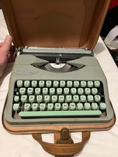 Vtg Hermes Rocket Portable Typewriter Sage Mint Green Swiss Made w Tan Case MCM picture