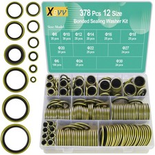 XBVV 378 Pcs NBR Metal Bonded Sealing Washer Assortment Kit M6 M8 M30, black  picture
