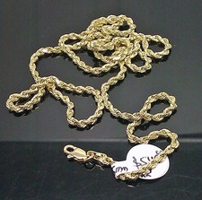 Real 10K Yellow Gold Rope Chain Necklace Diamond Cut 20 Inch  2.5mm Men Women picture