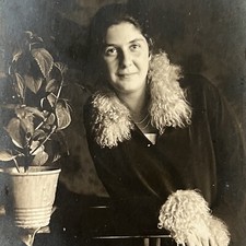 Antique Gelatin Silver Photograph Lovely Beautiful Young Woman Flapper Plant picture