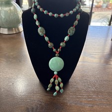 VINTAGE NATIVE AMERICAN  TURQUOISE,  & RED BEAD HANDMADE NECKLACE 24” picture