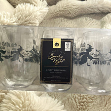 Authentique Spooky Night Halloween 16oz Stemless plastic Wine Glasses Set of 6 picture
