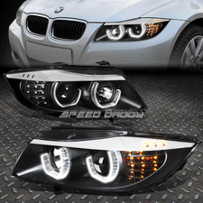[3D U-Halo DRL+LED Signal] For 05-08 BMW E90 3-Series Projector Headlights Black picture