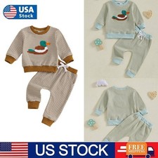 Newborn Baby Boy Fall Clothes Duck Embroidery Long Sleeve Striped Pants Set picture