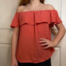 Maeve anthropologie off the shoulder coral blouse in XS picture