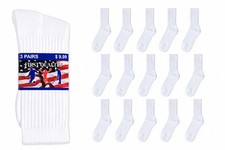 12 Pairs Men's Cotton Crew Everyday Plain Solid White Socks Size 9-11 Or 10-13 picture