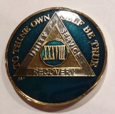 38 Year AA Sobriety Coin Medallion- Rich Midnight Blue Enamel 38th XXXVIII picture