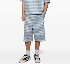 Nahmias Shorts Mens 34 Plaid Pleated Shorts Steel Blue Checkered Jacquard New picture