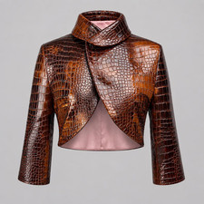 Women Crocodile embossed Cow Leather, Cropped Rusted Color Luxury Outwear, picture