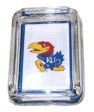 Vtg KU Jayhawks Ashtray Glass University of Kansas KS Mascot Big Jay Unused NOS picture