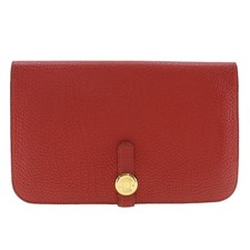 HERMES Dogon Purse Red / Gold Hardware Togo Women picture