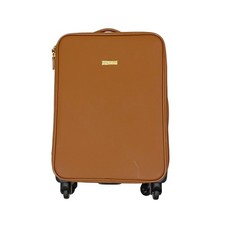 NWT Joy & Iman Cognac Brown Split Leather 4 Wheel Spinner Carry On Suitcase picture