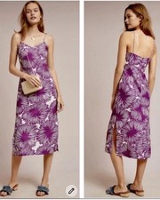 NWT Anthropologie size 0 Dahlia mums midi slip dress in purple floral preppy picture
