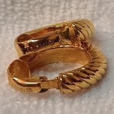 VINTAGE CROWN TRIFARI GOLD TONE TWISTED ROPE DESIGN CLIP ON HOOP EARRINGS SIGNED picture
