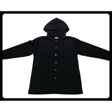 Chico's Travelers Cardigan Hooded Jacket Women Size 1 Black Button Front Stretch picture