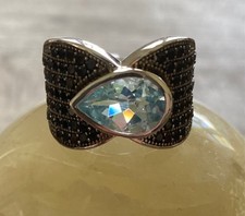 Brand New Size 9 Sky Blue Topaz with Black Spinel Sterling Silver picture