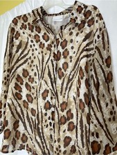 Alfred Dunner Brown and Cream Animal-Print Button Jacket picture