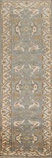 Geometric Oushak Style Runner Rug 3x10 Ft Handmade Gray Wool Oriental Carpet picture
