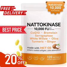 Nattokinase 10,000 FU with MCT Oil, 120 Enteric Coated Softgels | Triple Enzyme picture
