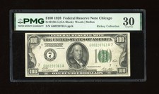 DBR 1928 $100 Chicago Numeral Fr. 2150-G PMG 30 Serial G00220763A picture