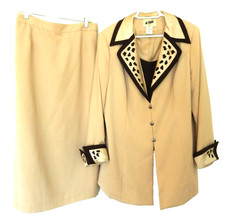 ML Studio Satin Lapel & Cuffs/Sparkle Stud Skirt Suit Set-20W, beige multi picture