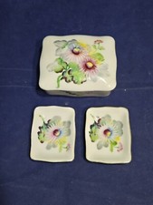 Vintage Andrea S Floral Gold Trim Trinket Box / Cigarette Box with 2 Trays  picture