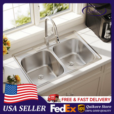 Quikore 33 Inch Topmount Drop In 33x22 Double Bowl 18 Gauge Stainless Steel Sink picture
