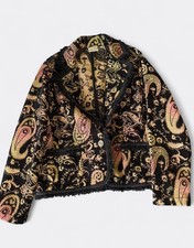Vintage Chico's tapestry jacket with Paisley Fringe, black gold & pink picture