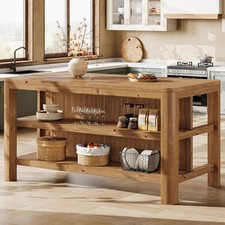 63-Inch Farmhouse Solid Wood Kitchen Island with Storage Shelves for Dining Room picture