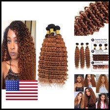 Leruikair Human Hair Bundles 14 16 18 Inch Deep Wave Brazilian Omber T1B/30 picture