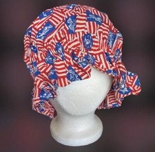 Vintage Colonial Bonett Style Women's Patriotic Print Fabric Hat OS picture