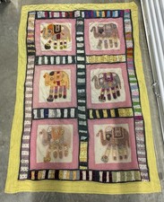 Vintage Elephant Patchwork Quilt 82x54” Boho Hippie Appliqué Hand Made India picture