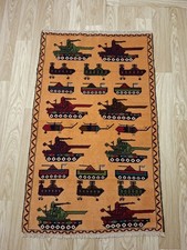 S30 Vintage War Rug Handmade Knotted Afghan Tribal Area Rug 129×81 Cm picture