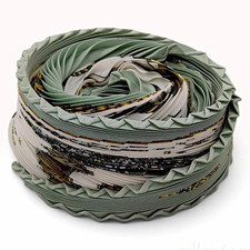 HERMÈS Pleated Silk Scarf Green White Gold Brown Black Printed Rectangle picture