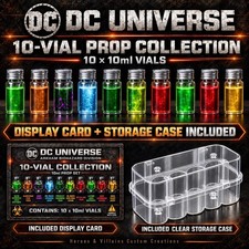 Complete 10 Vial Set of 10ml Glowing Glass Prop Vials inspired by the DC Comics picture