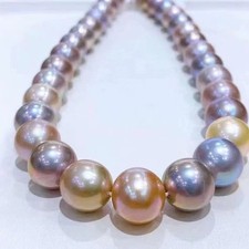 Huge 18inch 12-15mm South Sea Golden Pink Purple Lavender Round Pearl Necklace picture