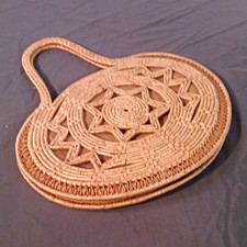 Women’s Beige Woven Oval Top Handle Bag Purse w/ Double Handles, Stitching picture