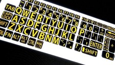 English US LARGE LETTER KEYBOARD STICKERS for Computer or Laptop/YELLOW ON BLACK picture