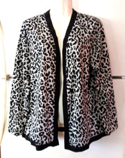 VTG CHICO'S EASY WEAR GRAY BLACK ANIMAL PRINT OPEN METALLIC CARDIGAN SWEATER 2 L picture